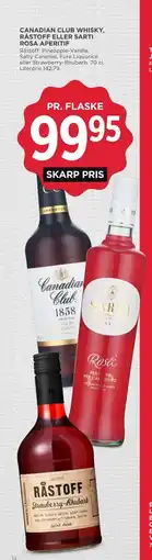 MENY CANADIAN CLUB WHISKY, RÅSTOFF ELLER SARTI ROSA APERITIF tilbud