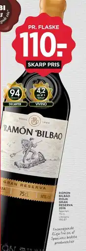 MENY RÁMON BILBAO RIOJA GRAN RESERVA 2016 tilbud