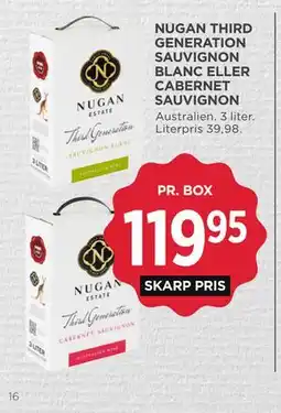 MENY NUGAN THIRD GENERATION SAUVIGNON BLANC ELLER CABERNET SAUVIGNON tilbud