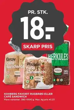 MENY KOHBERG FAVORIT RUGBRØD ELLER CAFÉ SANDWICH tilbud