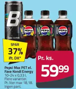 Fleggaard Pepsi Max PET el. Faxe Kondi Energy tilbud