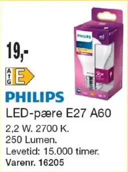 Harald Nyborg Philips led-pære e27 a60 tilbud