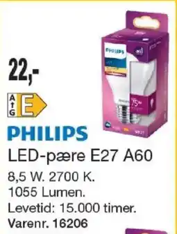 Harald Nyborg Philips led-pære e27 a60 tilbud