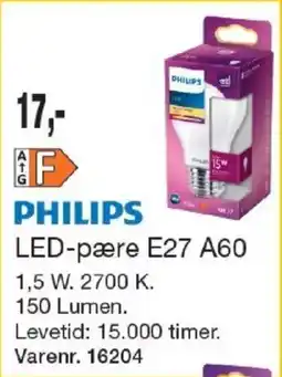 Harald Nyborg Philips led-pære e27 a60 tilbud
