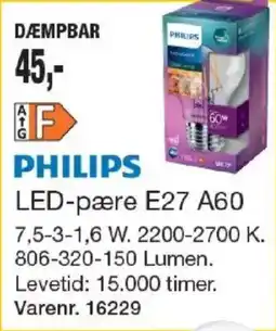 Harald Nyborg Philips led-pære e27 a60 tilbud