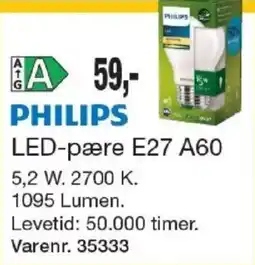 Harald Nyborg Philips led-pære e27 a60 tilbud