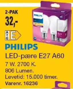 Harald Nyborg Philips led-pære e27 a60 tilbud