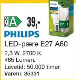 Harald Nyborg Philips led-pære e27 a60 tilbud