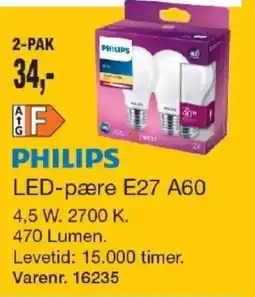 Harald Nyborg Philips led-pære e27 a60 tilbud