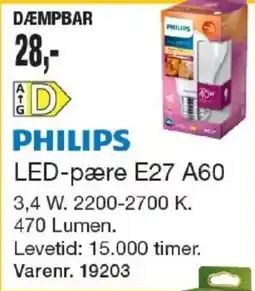 Harald Nyborg Philips led-pære e27 a60 tilbud