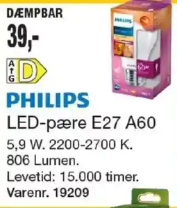 Harald Nyborg Philips led-pære e27 a60 tilbud