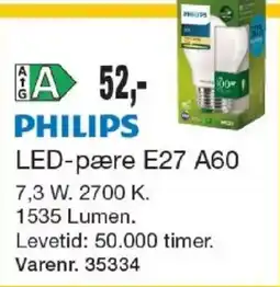 Harald Nyborg Philips led-pære e27 a60 tilbud