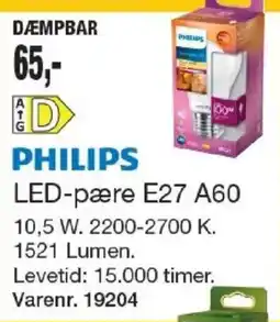 Harald Nyborg Philips led-pære e27 a60 tilbud