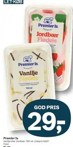 Let-Køb Premier Is - Vanilje / Jordbær Flødeis tilbud