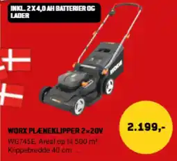 XL-BYG Worx plæneklipper 2x20v tilbud