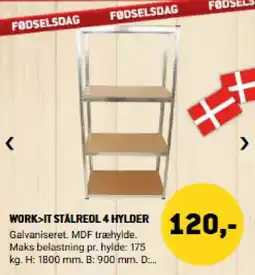 XL-BYG Work>it stålreol 4 hylder tilbud