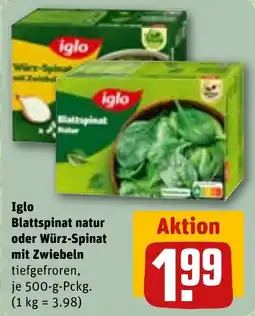 REWE DE Iglo Blattspinat natur oder Würz-Spinat mit Zwiebeln tilbud