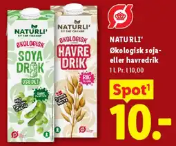 Lidl NATUR'LI Økologisk soya- eller havredrik tilbud