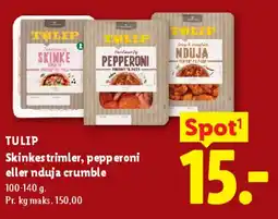 Lidl TULIP Skinkestrimler, pepperoni eller nduja crumble tilbud