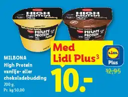 Lidl MILBONA High Protein vanilje- eller chokoladebudding tilbud