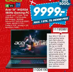 Wupti Acer 16" WQXGA 180Hz Gaming PC tilbud