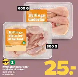 Netto Kyllingeunderlår eller -strimler af lårkød tilbud