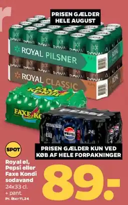 Netto Royal / Pepsi / Faxe Kondi sodavand (pack) tilbud