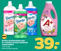 Netto Dunlet skyllemiddel eller A+ (summer breeze) flydende vaskemiddel tilbud