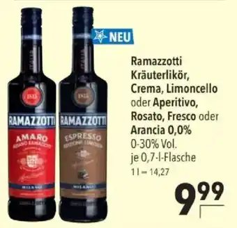 Ramazzotti Kräuterlikör, Crema, Limoncello oder Aperitivo, Rosato, Fresco oder Arancia 0,0%