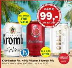 Købmandsgården Krombacher Pils, König Pilsener, Bitburger Pils tilbud