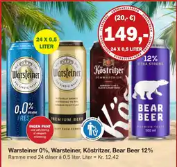 Købmandsgården Warsteiner 0%, Warsteiner, Köstritzer, Bear Beer 12% tilbud