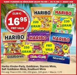 Købmandsgården Haribo Kinder-Party, Goldbären, Starmix Minis, Saft Goldbären Minis, Knallbunt Minis tilbud