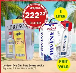 Købmandsgården Lordson Dry Gin, Pure Divine Vodka tilbud