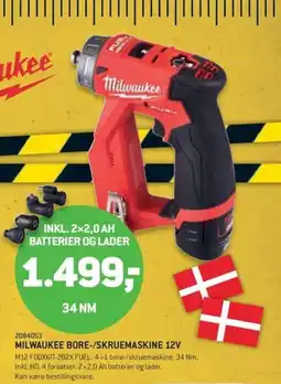 XL-BYG Milwaukee bore-/skruemaskine 12v tilbud