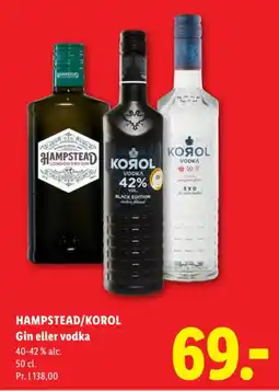 Lidl Hampstead/Korol Gin eller vodka tilbud