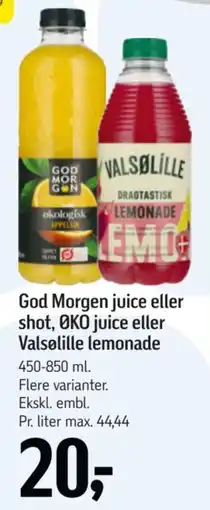 Føtex God Morgen juice eller shot, Øko juice eller Valsølille lemonade tilbud