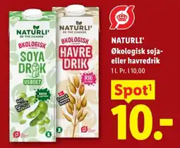 Lidl Naturli' økologisk soja- eller havredrik tilbud