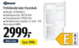 Føtex Gram fritstående køle-fryseskab tilbud