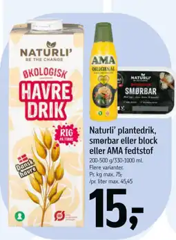 Føtex Naturli' plantedrik smørbar eller block eller AMA fedtstof tilbud