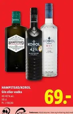 Lidl HAMPSTEAD/KOROL Gin eller vodka tilbud