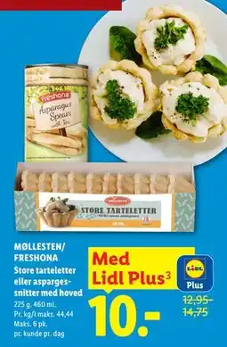 Lidl MØLLESTEN/ FRESHONA Store tarteletter eller aspargessnitter med hoved, App-pris tilbud