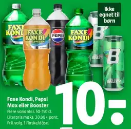 Coop 365 Faxe Kondi, Pepsi Max eller Booster tilbud