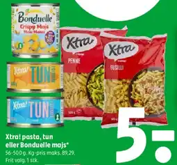 Coop 365 Xtra! pasta, tun eller Bonduelle majs tilbud