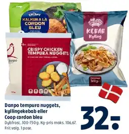 Coop 365 Danpo tempura nuggets, kyllingekebab eller Coop cordon bleu tilbud
