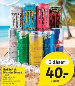 Fakta Tyskland Red Bull el. Monster Energy (3 dåser) tilbud