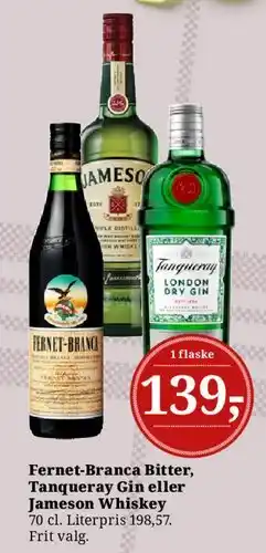 Dagli'Brugsen Fernet-Branca Bitter, Tanqueray Gin eller Jameson Whiskey tilbud