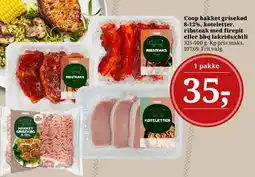 Dagli'Brugsen Coop hakket grisekød 8-12%, koteletter, ribsteak med firepit eller bbq lakrids/chili tilbud