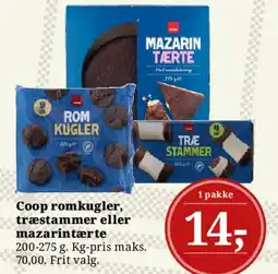 Dagli'Brugsen Coop romkugler, træstammer eller mazarintærte tilbud