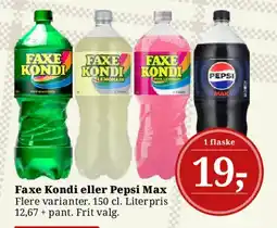 Dagli'Brugsen Faxe Kondi eller Pepsi Max tilbud