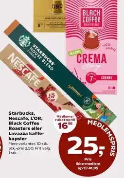Dagli'Brugsen Starbucks, Nescafé, L'OR, Black Coffee Roasters eller Lavazza kaffekapsler tilbud
